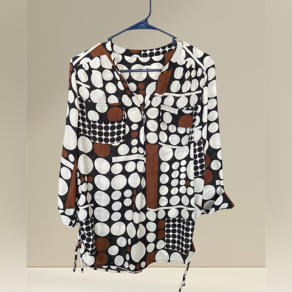 Cato blouse, Mod Print, Size, Black, White, and Brown, Size L